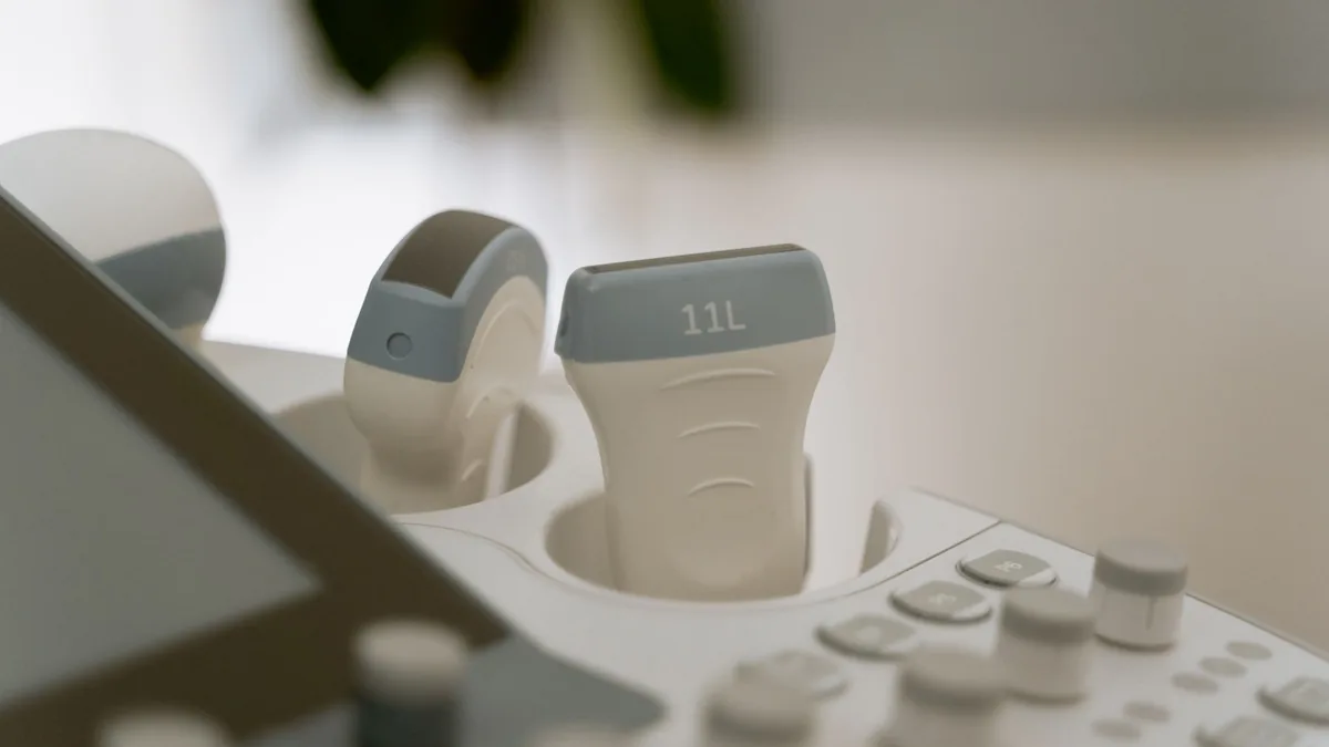 A detailed view of medical ultrasound equipment in a healthcare facility.
