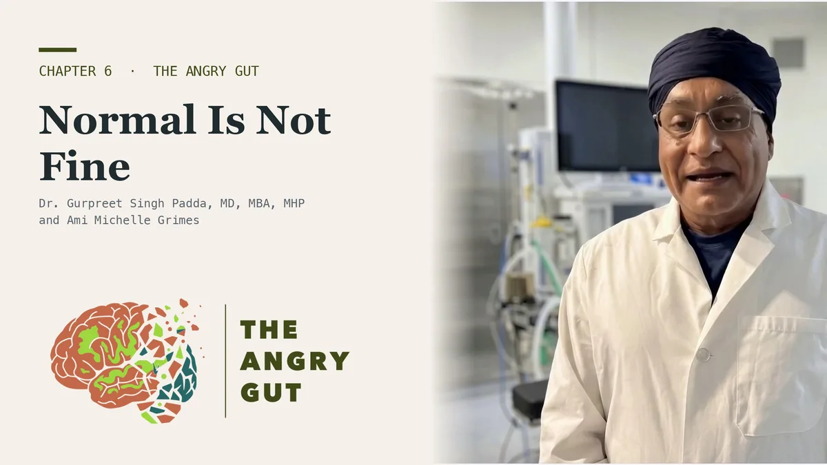 Dr. Gurpreet Singh Padda presenting beside the title card The Normal B12 That Wasn't, The Angry Gut, Chapter 6