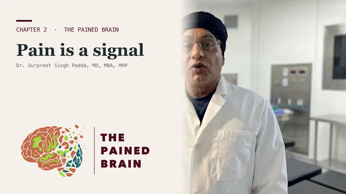 Title card for Pain Is Not a Diagnosis, Chapter 2 of The Pained Brain, with Dr. Padda presenting