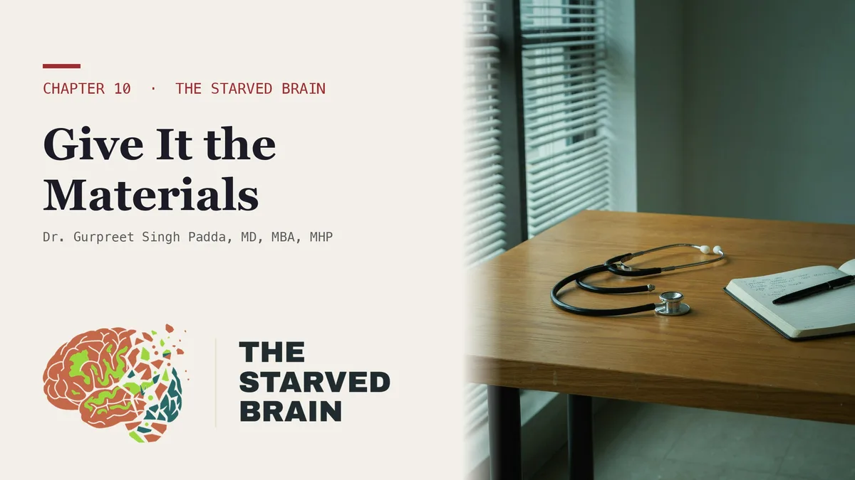 Dr. Gurpreet Singh Padda beside the title card reading You Can Protect a Struggling Neuron. Here Is How, The Starved Brain, Chapter 10